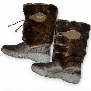 Vintage Brown Oscar Sport Real Fur Mid Calf Winter Boots – Made in Italy